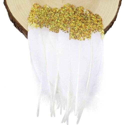 10pcs Golden Shiny Goose feathes Wedding Carnival Party Accessories 15-20CM/6-8 inch Beautiful Feather for crafts pens Decor