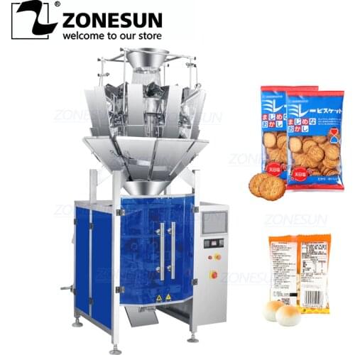 ZONESUN Automatic Chip Granule Biscuit Rice Weighing Filling And Sealing Machine 10 Heads Bag Forming Packing Machine
