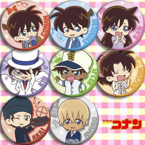 1pc Detective conan cartoon badge Case Closed Brooch Icons Pins Rouns Cute Backpack deco