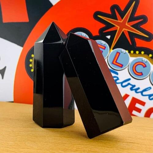 1PC Natural Obsidian Crystal Point Wand Hexagonal Quartz Crystal Stone Column Energy Ore Mineral Healing Home Decor Ornament