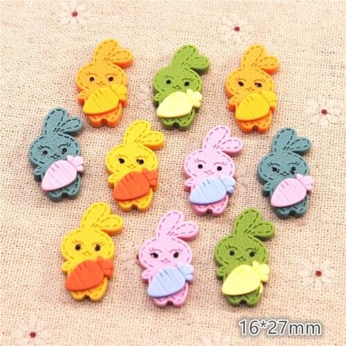 20pcs 16*27mm Mix Colors Cute Resin Animal Bunny Eating Radish Flatback Cabochons Miniature Art DIY Hair Clip Decoration