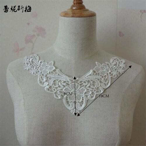 5Pieces 8X19cm Ivory Polyester Floral Flower Motif Venise Lace Collar Trim Lady Dress Decoration YL0053