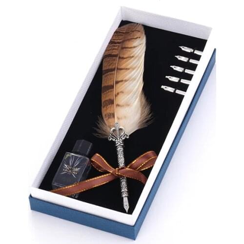 Fountain Pen Ink Set Vintage Feather Pen School Office Supplies Birthday Gift Antique Calligraphy pen For Writing Tool gift box