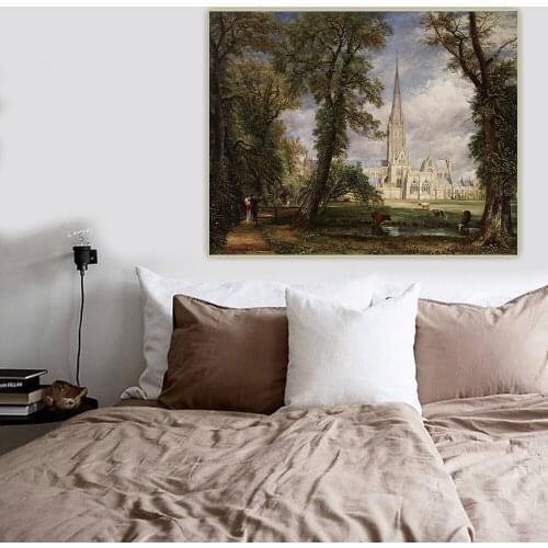 Citon John Constable《Salisbury Cathedral From The Bishops Garden》Canvas Oil painting Picture Modern Wall Decor Home Decoration