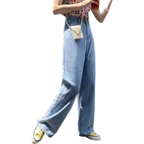 Women Straight Leg Jeans Fashion Patchwork Pockets High Waist Denim Pants Woman Casual Loose Wide Leg Jeans