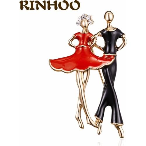 Women Brooch Rhinestone Duo Dance Brooch Elegant Jewelry Gold Color Vintage Pin Ladies Gentleman Fashion Party Accessories