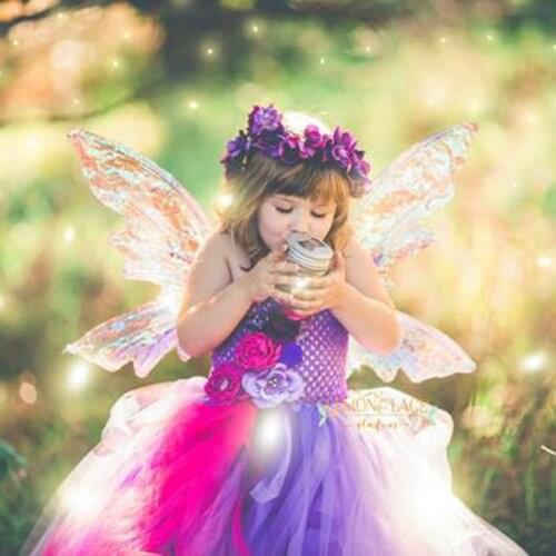 Purple Princess Girls Christmas Party Tutu Dress for Baby Beauty Fairy Kids Butterfly Flower Dresses Birthday Wedding Costume