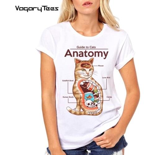 Kawaii meow streetwear CAT t-shirt Anatomy of a Cat funny Female t shirt women summer new white casual Girl short sleeve tshirt