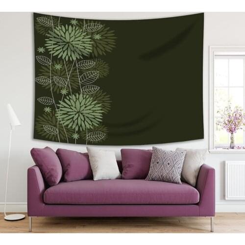 Tapestry Flowers Blooms and Leaves Wildflowers in Summer Nature Floral Decorative Artwork Green White