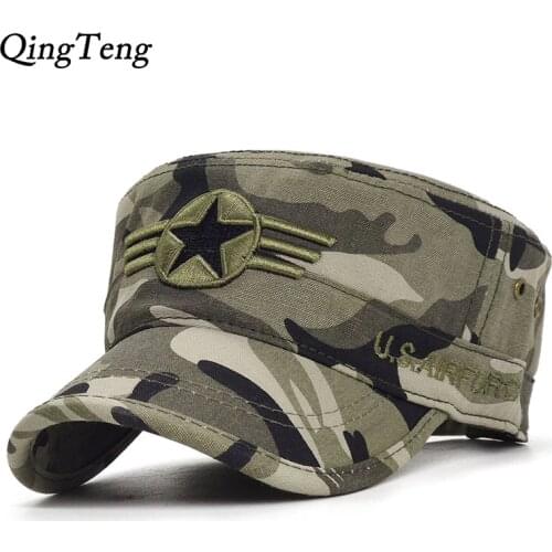 2020 Army camouflage Flat Top Mens Caps Hat Adjustable Star embroidery Cotton Cap Baseball Casual Military Hats For Men