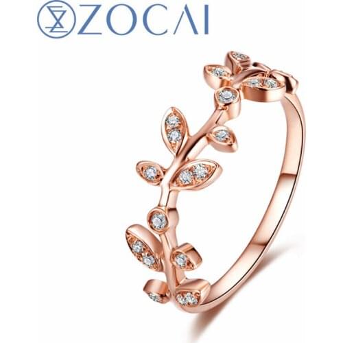 ZOCAI Brand Olive branch Shape Ring Real certified diamond 0.10 CT 18K Rose Gold (AU750) Party Gift Ring JBW00744