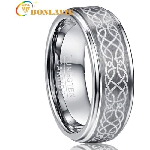 AAA Mens 8mm plating Laser Fashion Knot Brushed Tungsten Carbide Wedding Band Rings Polished Step comfort fit Size 6-14