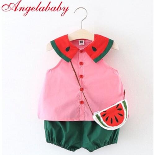 2019 Girls Clothing Set Childrens Cartoon Watermelon T-Shirt + Bag + Shorts 3 Pieces Sleeveless Summer Suit Cute Baby Clothes