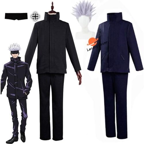 Anime Jujutsu Kaisen Gojo Satoru Cosplay Costume Blue Black Top Pants Short Wig Halloween Christmas Party Uniform Men Women