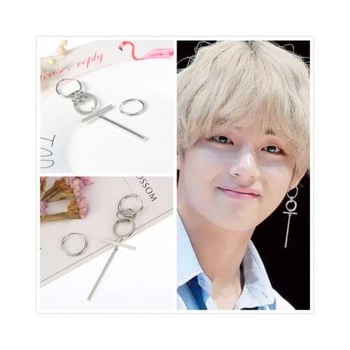 KPOP DNA Album Vintage Stud Earrings Fashion Stainless steel Pendant Clip Bangtan jewelry for men women V Fans