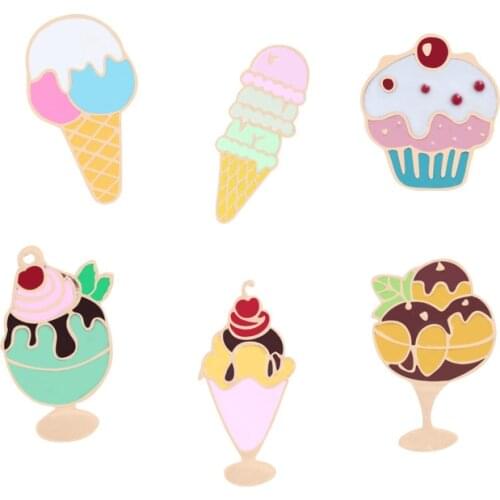 Summer Cartoon Brooches Ice Cream Cone Cup Enamel Pins Collection Denim Jackets Backpack Button Pin Badge Gifts for Kids Jewelry