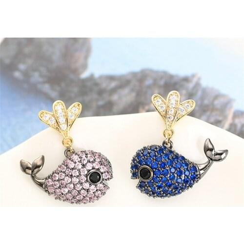 Fashion cute korean animal blue whale zircon earring for women