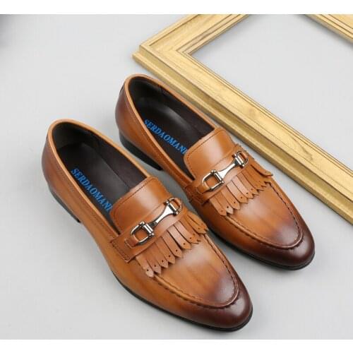 Fashion Tassel Mens Loafers Outdoor Casual Shoes Genuine Leather Dress Shoes Male Formal Wedding Shoes
