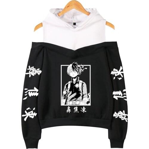 My Hero Academia Hoodies Female Off Shoulder Sweatshirt Womens Pullover Harajuku Streetwear Shoto Todoroki Anime Clothes