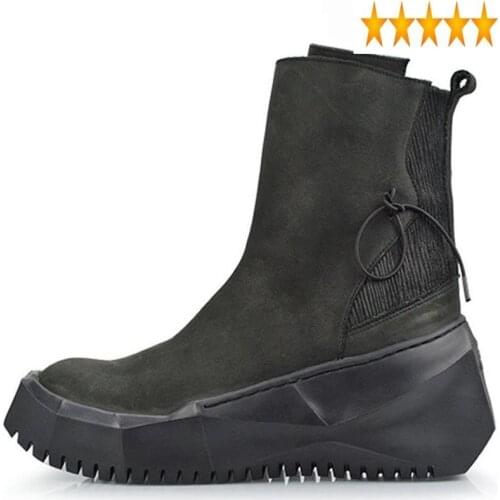 Mens Punk Sale Style Hot Creeper Round Toe Slip On Boots Male Shoes Winter High Top Footwear Vintage Plus Size 38-44 Black