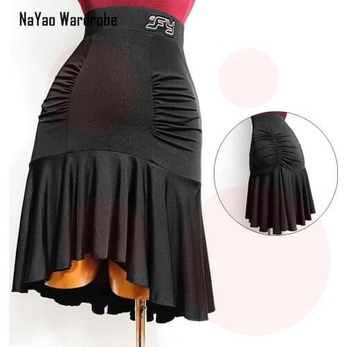 2020 New Latin Dance Dress Women Wrinkle and Lotus Design Latin Dance Skirt Samba Tango Chacha Belly Dancing Performamnce TL588