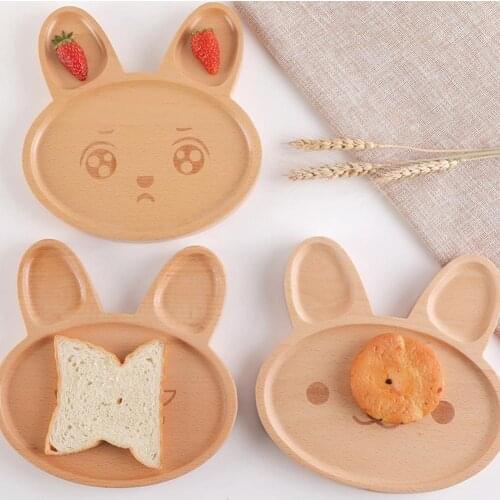 Dinner Plate Creative Multi-use Solid Wood Kitchen Dining Tableware Cartoon Tray for Children