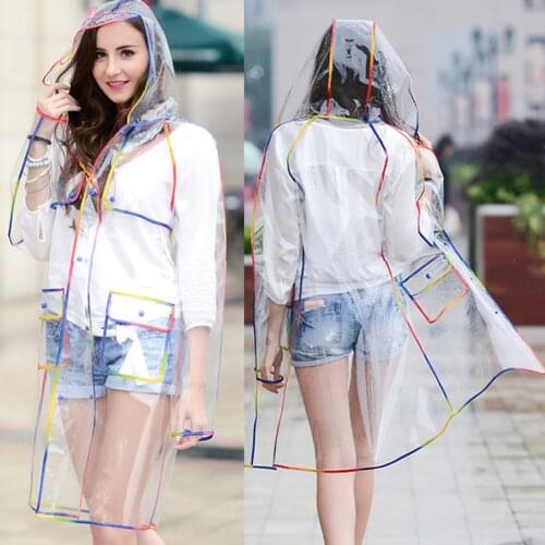 New Fashion Womens Transparent Thicken Plastic Raincoat Travel Waterproof Rainwear Adult Poncho Outdoor Rain Coat