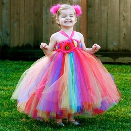 Colorful Girl Tutu Dress Kids Handmade Fluffy Tulle Tutus Flower Ball Gown with Ribbon Bow Waist Children Wedding Party Dresses