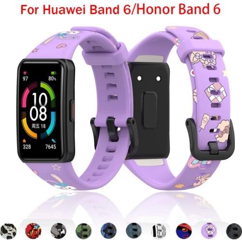 Replacement Correa For Huawei Band 6 Soft Silicone Printed Watch Strap For Honor Band 6 Strap Bracelet Smart watch Accessories