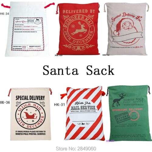 Santa Sacks 9pcs/lot Christmas Gift Bag 38 Styles Drawstring Canvas Bags Personalized Party Decorations Kid Toys Wholesale