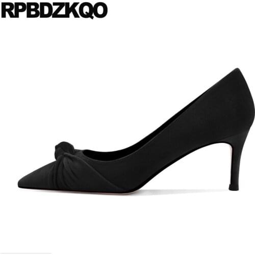 Wine Red Plus Size Luxury Women Shoes Velvet Green 8cm 33 Bow Black High Heels Runway Scarpin Extreme Super Pumps Pointed Toe