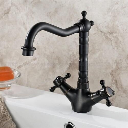 Retro Style Double Handle Bathroom & Kitchen Faucet Oil Rubbed Bronze Hot and Cold Water Tap 360 Degree Rotating znf033