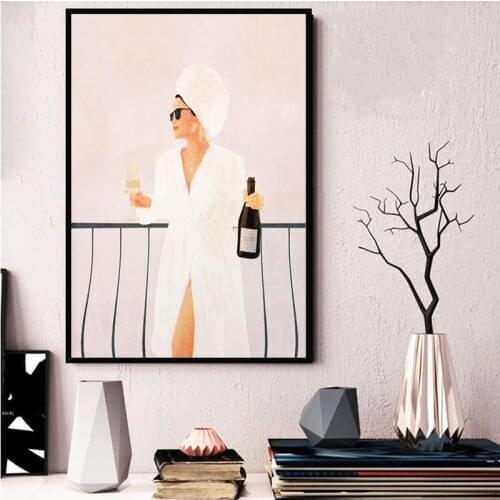 Morning Woman Drinking Wine Canvas Art Painting Poster and Lost In My Book Wall Art Prints Pictures Living Room Home Decoration
