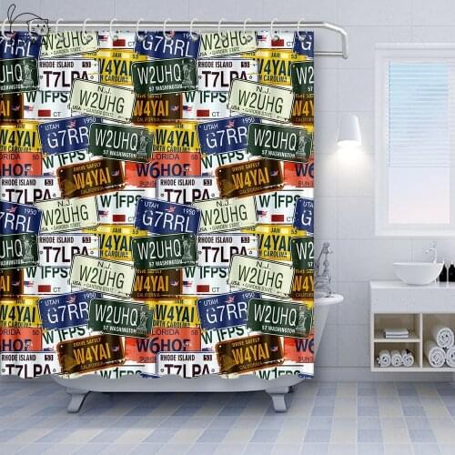 Vixm USA Shower Curtain Retro American Auto License Plates Utah Washington Rhode Island North Carolina Fabric Bath Curtains