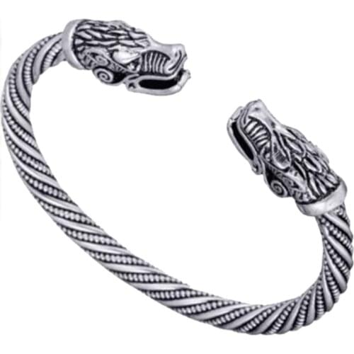 Viking Pagan Gothic Wolf Head Pewter Bracelet Norse Jewelry Viking Bracelet Totem Bracelet