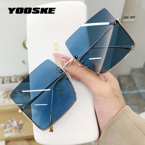 YOOSKE Half Frame Sunglasses Women Retro Rectangle Oversized Sun Glasses Ladies Eyewear Vintage Square Eyeglasses Mirror UV400