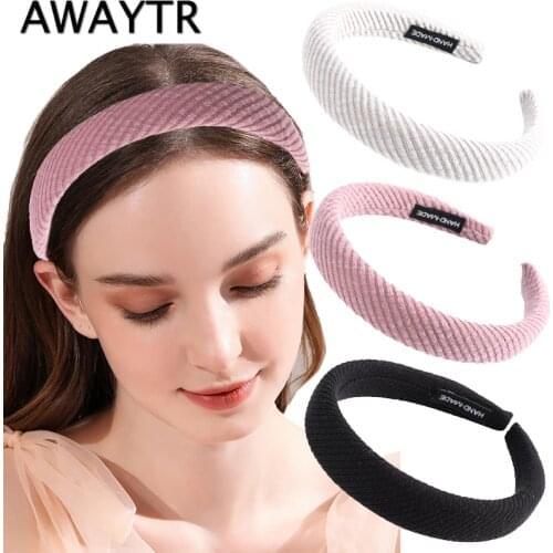 AWAYTR Strip Knitting Sponge Headband Women Solid Color Elastic Hair Band Headbands Girls Fashion Bezel Hair Accessories