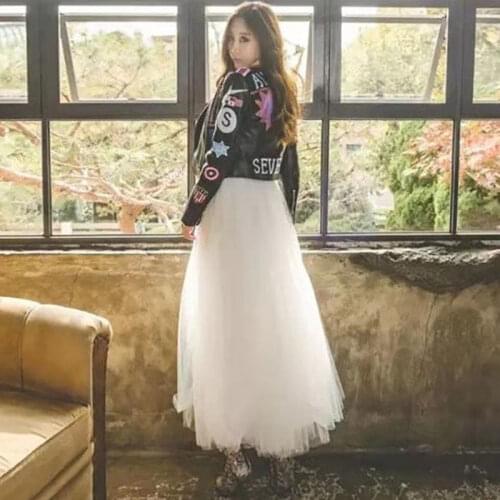 Ginzagirl Womens Bohemian Netting Skirt Lady Autumn Versatile Long Sweet Fashion Free-Size Teengirl Pleated Skirts Soild Color