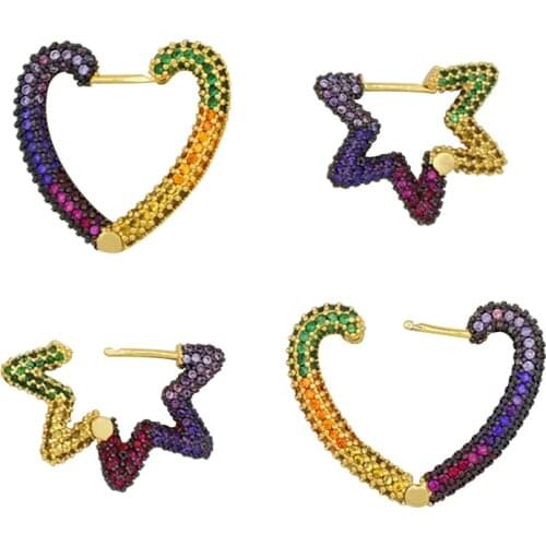 Cubic Zirconia Star Stud Earrings Women Rainbow Jewelry Aretes De Moda New Style Gold Filled CZ Zircon Love Heart Stud Earrings