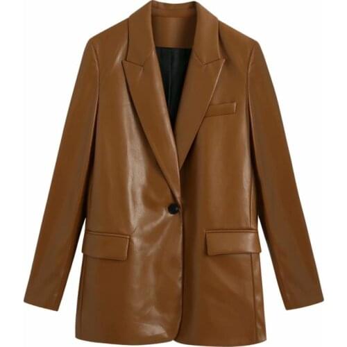 European and American Style PU Blazer Women 2021 New Spring and Autumn Simple Wild Long Sleeve Faux Leather Blazer Jacket NS2502
