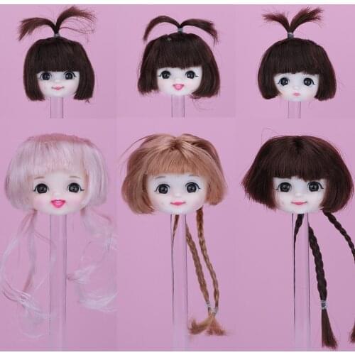 1/12 BJD Doll Head With Dimple Smile Face Curly Straight Ponytail Hair For 6inch Ball Joints Doll Sculpt Body Accessories Parts
