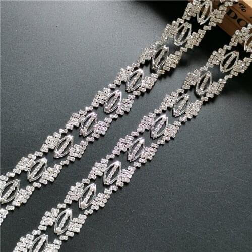 1 Yard Silver Diamond Strap Rhinestones Trim Ribbon Blinking Crystal Metal Chain For Clothes Dress Bag Shoes Accessories
