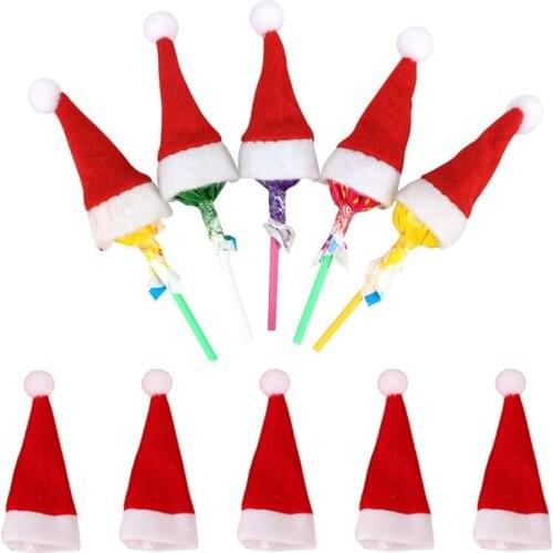 10/20/30Pcs Mini Santa Claus Hat Christmas Xmas Lollipop Top Santa Candy Hat Fork Knife Holder Bag Christmas Decoration For Home
