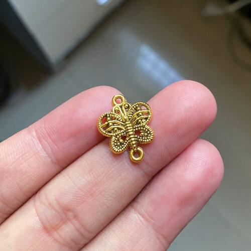 10pcs 19x9mm Butterfly Connector Charms Tibetan Gold Color Pendant Fit For Bracelet Jewelry Making Accessories Crafts Wholesale