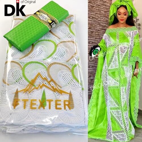 2.5+2.5 Yards 2021 Top Quality Cotton Laces With Bazin Riceh Fabrics Swiss Voile Green Senegal African Wedding Bride Dresses