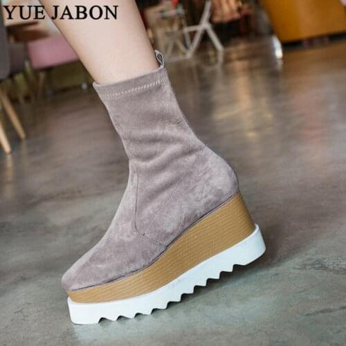 2019 Autumn Women Boots Stretch Fabrics Platform Ankle Boots Black Winter Cowboy Boots Fashion Western Boots Casual Short Boots