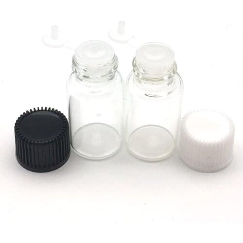 5pcs 3ml Mini Essential Oil Clear Glass Bottle with Orifice Reducer Siamese Plug Sample Vials