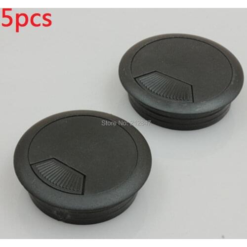 5pcs Drill Hole Plastic Home Computer Desk Cable Cord Grommet Black