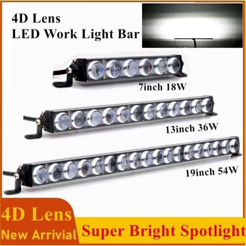 7" 13" 19'' inch 18W 36W 54W Slim 4D Lens LED Work Light Bar For SUV 4WD ATV UTV UAZ 4x4 Off Road Single Row LED Bar Spotlights