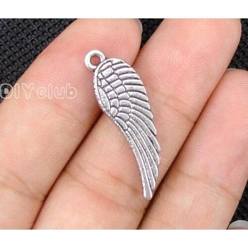 80pcs-Antique Tibetan Silver 2 Sided Angel Wing Charms Pendant 30x9mm